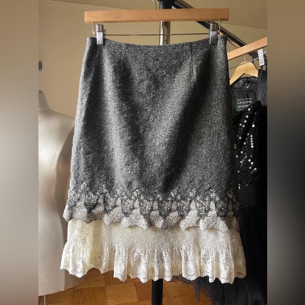 Vtg vintage 2000s Y2K wool & silk layered lace skirt Cynthia Steffe size 6